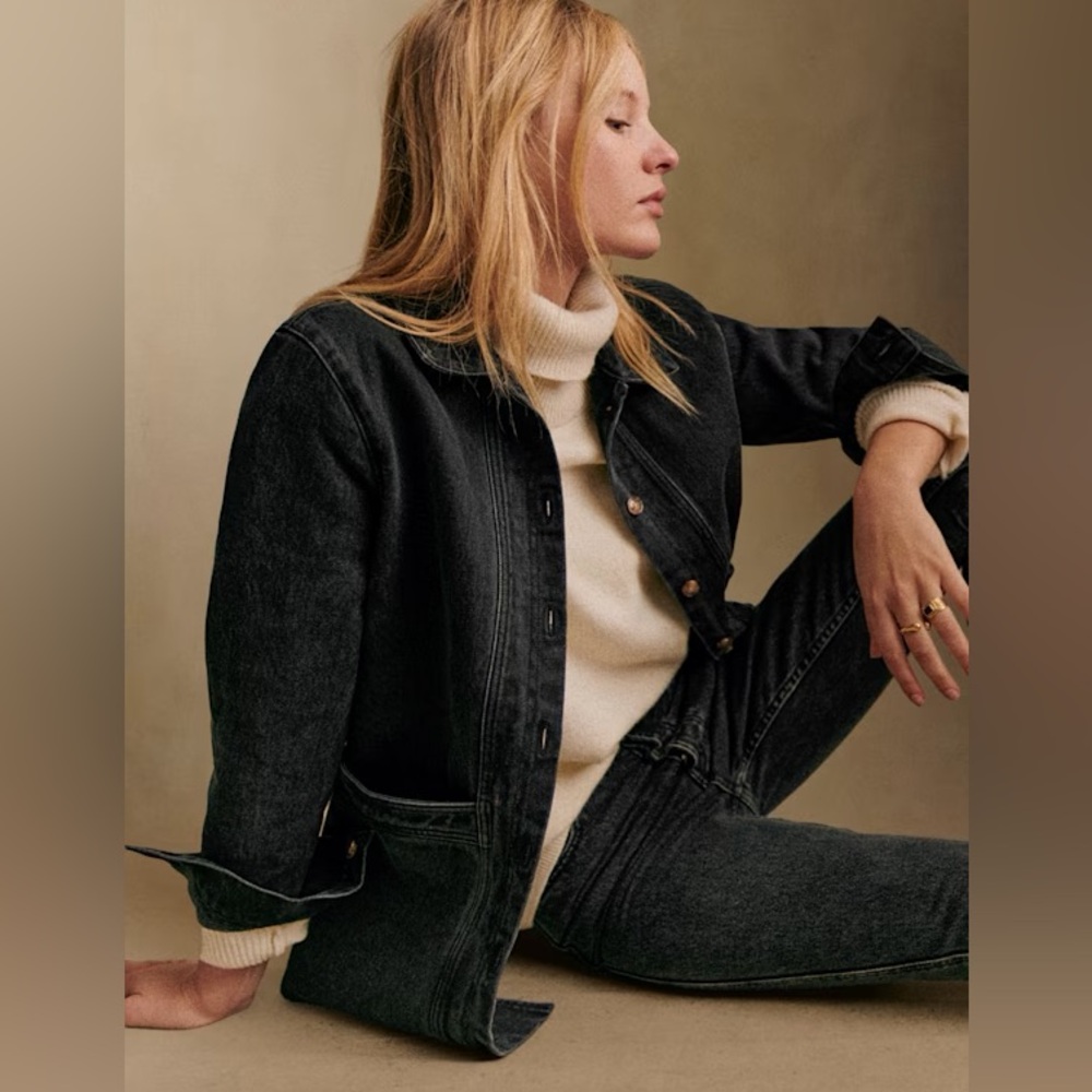 Sezane Will Black Wash Denim Jacket